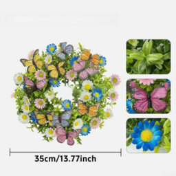 Amorly Artificial Daisy Eucalyptus With Butterflies, 35Cm Handcrafted Silk Floral Garland Front Door For Window Home Decor - thumbnail 8