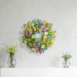 Amorly Artificial Daisy Eucalyptus With Butterflies, 35Cm Handcrafted Silk Floral Garland Front Door For Window Home Decor - thumbnail 9