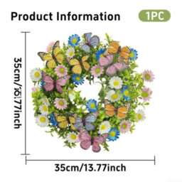Amorly Artificial Daisy Eucalyptus With Butterflies, 35Cm Handcrafted Silk Floral Garland Front Door For Window Home Decor - thumbnail 4