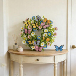 Amorly Artificial Daisy Eucalyptus With Butterflies, 35Cm Handcrafted Silk Floral Garland Front Door For Window Home Decor - thumbnail 5