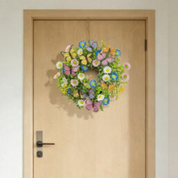 Amorly Artificial Daisy Eucalyptus With Butterflies, 35Cm Handcrafted Silk Floral Garland Front Door For Window Home Decor - thumbnail 7