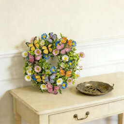 Amorly Artificial Daisy Eucalyptus With Butterflies, 35Cm Handcrafted Silk Floral Garland Front Door For Window Home Decor - thumbnail 2