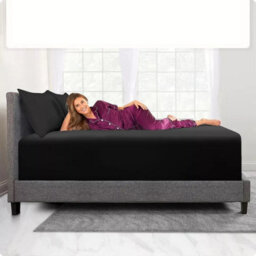 Ameha Super King Plain Dyed Fitted Sheet 40Cm-Extra Deep Pocket Black Fitted Bed Sheets Soft Microfiber Bedding Sheet 180X200Cm - thumbnail 8