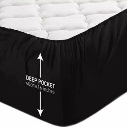 Ameha Super King Plain Dyed Fitted Sheet 40Cm-Extra Deep Pocket Black Fitted Bed Sheets Soft Microfiber Bedding Sheet 180X200Cm - thumbnail 9