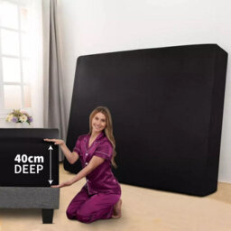 Ameha Super King Plain Dyed Fitted Sheet 40Cm-Extra Deep Pocket Black Fitted Bed Sheets Soft Microfiber Bedding Sheet 180X200Cm - thumbnail 5