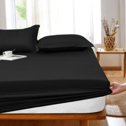 Ameha Super King Plain Dyed Fitted Sheet 40Cm-Extra Deep Pocket Black Fitted Bed Sheets Soft Microfiber Bedding Sheet 180X200Cm - thumbnail 3