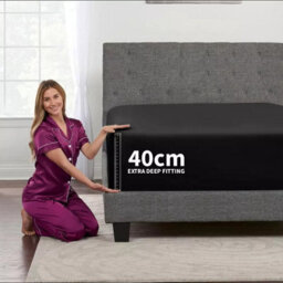 Ameha Super King Plain Dyed Fitted Sheet 40Cm-Extra Deep Pocket Black Fitted Bed Sheets Soft Microfiber Bedding Sheet 180X200Cm - thumbnail 6