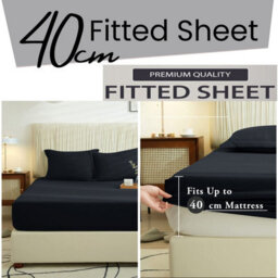 Ameha Super King Plain Dyed Fitted Sheet 40Cm-Extra Deep Pocket Black Fitted Bed Sheets Soft Microfiber Bedding Sheet 180X200Cm - thumbnail 1