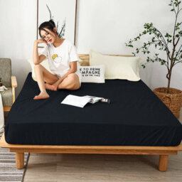 Ameha Super King Plain Dyed Fitted Sheet 40Cm-Extra Deep Pocket Black Fitted Bed Sheets Soft Microfiber Bedding Sheet 180X200Cm - thumbnail 2