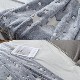 Xample Glow In The Dark Flannel Throw Blanket Super Soft Plush Fleece With Stars Cozy, Warm & Luminous Gift For Kids & Adults (Grey) - thumbnail 6