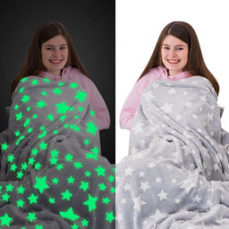 Xample Glow In The Dark Flannel Throw Blanket Super Soft Plush Fleece With Stars Cozy, Warm & Luminous Gift For Kids & Adults (Grey)