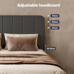 Double Bed Frame With Adjustable Headboard Velvet Upholstered Dark Grey - thumbnail 1