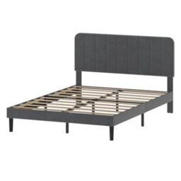 Double Bed Frame With Adjustable Headboard Velvet Upholstered Dark Grey - thumbnail 5