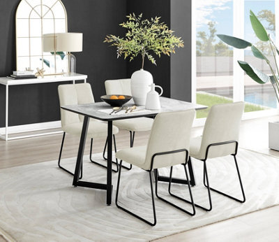 Furniturebox Uk Carson White Marble Effect Dining Table & 4 Cream Halle Chairs - image 1