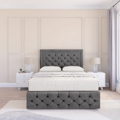 "Sloomy 4Ft Vienna Plush Steel Bed Set With 2 Drawers & Footboard, Mattress & 54"" Headboard - Small Double" - image 1