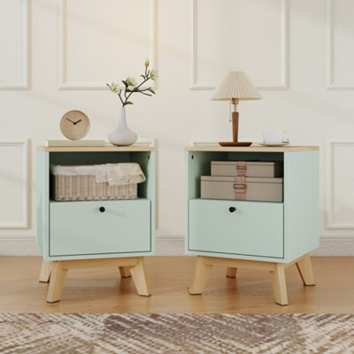 Homcom Modern Nightstand Set Of 2, Bedside Table With Drawer And Open Shelf - image 1