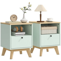 Homcom Modern Nightstand Set Of 2, Bedside Table With Drawer And Open Shelf - thumbnail 2