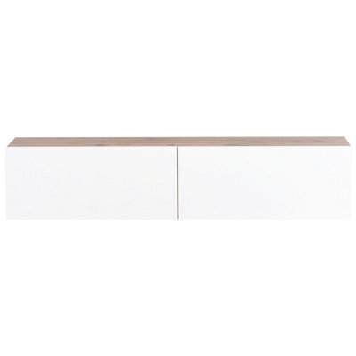 Wyld And Coco White And Brown Wall-Mounted Tv Stand For Tvs Up To 55 Inches With 2 Hidden Cabinets - image 1