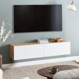 Wyld And Coco White And Brown Wall-Mounted Tv Stand For Tvs Up To 55 Inches With 2 Hidden Cabinets - thumbnail 2