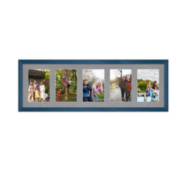 AK Frames 26X8 Navy Blue Classic Multi Photo Frame With Mid Grey Mount - Holds 5 Apertures (5X) 6X4 Photos - thumbnail 1