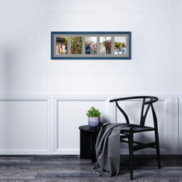 AK Frames 26X8 Navy Blue Classic Multi Photo Frame With Mid Grey Mount - Holds 5 Apertures (5X) 6X4 Photos - thumbnail 3