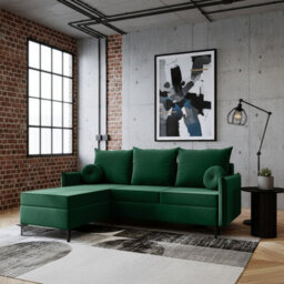 Leon L Mdf Upholstered Corner Sofa Bed With Dl Mechanism Bonell Spring Metal Legs Storage 213X168X101Cm Green Left