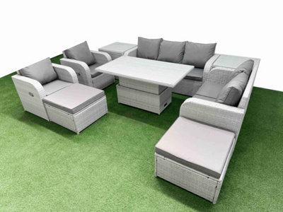Fimous Pe Rattan Garden Furniture Set Reclining Chair Set Adjustable Lifting Dining Or Coffee Table 2 Big Footstool 2 Side Table - image 1
