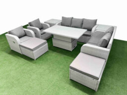 Fimous Pe Rattan Garden Furniture Set Reclining Chair Set Adjustable Lifting Dining Or Coffee Table 2 Big Footstool 2 Side Table - thumbnail 1