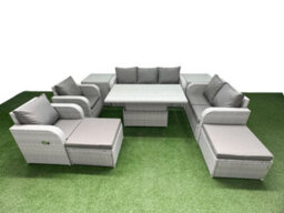 Fimous Pe Rattan Garden Furniture Set Reclining Chair Set Adjustable Lifting Dining Or Coffee Table 2 Big Footstool 2 Side Table - thumbnail 2