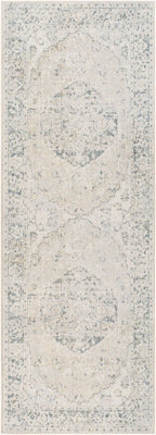 Livabliss Lillian-Washable Grey Blue Traditional Vintage Boho Living Dining Rug 80 X 220 Cm Easy Care, Non Shedding - image 1