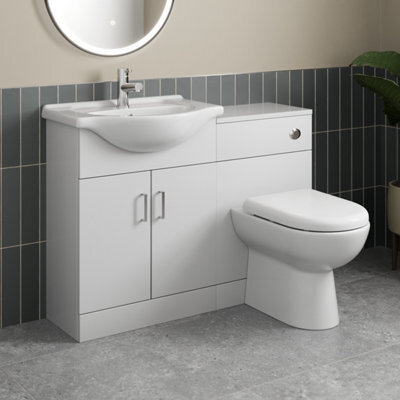 Affine 1150mm Toilet & Vanity Unit Basin Sink Combined Bathroom Furniture White Gloss - image 1