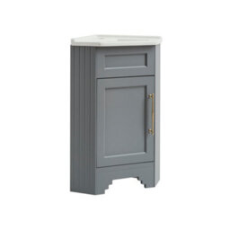 Homestylestore Light Grey 580mm Corner Bathroom Vanity Unit And Brushed Brass T Bar Handles - thumbnail 1