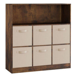 Urbn-Living Urbnliving 94Cm Height 7 Cubed Rustic Brown Wooden Cupboard Bookcase Storage Units Shelves With Beige 6 Drawers - thumbnail 3