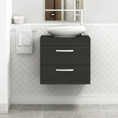 Royal Bathrooms Turin 600mm Wall Mounted Bathroom Vanity Unit With Sink 2 Drawer Hale Black & Nova Countertop Basin - image 1