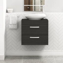 Royal Bathrooms Turin 600mm Wall Mounted Bathroom Vanity Unit With Sink 2 Drawer Hale Black & Nova Countertop Basin - thumbnail 1