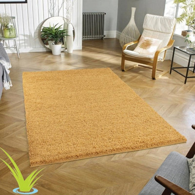 STALWART Modern Shaggy Rug - 5Cm Thick Pile Soft Touch Washable Area Rugs Carpet (Gold, 80X150Cm) - image 1
