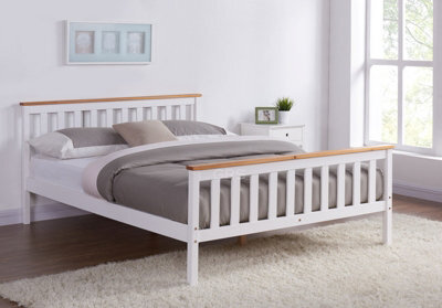 Home Detail Woodford King White And Oak Finish Wooden Bed Shaker Style Headboard Classic Frame Solid Pine Wood - image 1