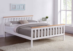 Home Detail Woodford King White And Oak Finish Wooden Bed Shaker Style Headboard Classic Frame Solid Pine Wood