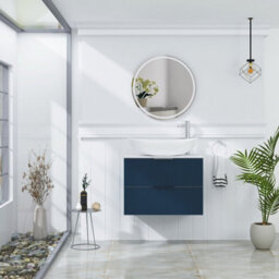 Royal Bathrooms Evora 700mm Midnight Blue Fluted Wall Hung Countertop Vanity Unit 2 Drawer With Cesar Basin - thumbnail 2