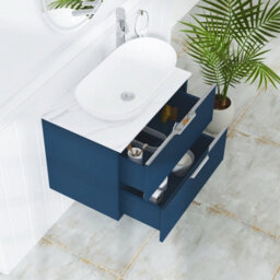 Royal Bathrooms Evora 700mm Midnight Blue Fluted Wall Hung Countertop Vanity Unit 2 Drawer With Cesar Basin - thumbnail 3