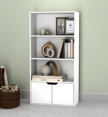 Urbn-Living Urbnliving Height 118Cm 4 Tier Wooden Bookcase Cupboard With Doors Storage Shelving Display Colour White Door White Cabinet Unit - image 1