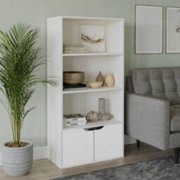 Urbn-Living Urbnliving Height 118Cm 4 Tier Wooden Bookcase Cupboard With Doors Storage Shelving Display Colour White Door White Cabinet Unit - thumbnail 3