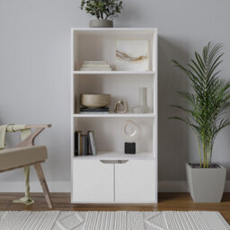 Urbn-Living Urbnliving Height 118Cm 4 Tier Wooden Bookcase Cupboard With Doors Storage Shelving Display Colour White Door White Cabinet Unit - thumbnail 2