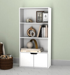 Urbn-Living Urbnliving Height 118Cm 4 Tier Wooden Bookcase Cupboard With Doors Storage Shelving Display Colour White Door White Cabinet Unit