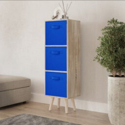 Urbn-Living Urbnliving 80Cm Height 3 Tier Antique Oak Wooden Storage Bookcase Scandinavian Style Pine Legs With Dark Blue Inserts