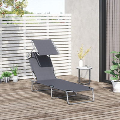 Outsunny Folding Chair Sun Lounger Recliner Seat Sunshade Garden Outdoor Grey - image 1