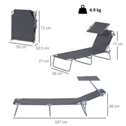 Outsunny Folding Chair Sun Lounger Recliner Seat Sunshade Garden Outdoor Grey - thumbnail 3