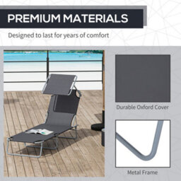 Outsunny Folding Chair Sun Lounger Recliner Seat Sunshade Garden Outdoor Grey - thumbnail 7