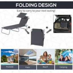 Outsunny Folding Chair Sun Lounger Recliner Seat Sunshade Garden Outdoor Grey - thumbnail 5
