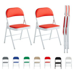 Mcc Direct Set Of 2 Folding Dining Chairs Metal Frame Padded Seats Red - thumbnail 2